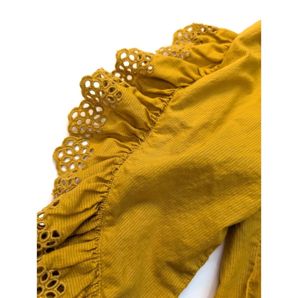 J. Crew Mustard Embroidered Button Ruffled Sleeve Blouse Women's Size Small - Picture 7 of 7